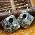 Boucles d'oreilles pendantes en nacre d'abalone mosaïque aux reflets arc-en-ciel - Mosaïque Carrée Creuse (Style 6)