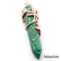 Natural malachite hexagonal pillar pendant with rose gold vine and leaf wrap - Pendant Only (Without Chain) / Malachite