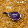 Petit pendentif minimaliste en améthyste violette en forme de goutte avec bordure argent - Pendentif Seul (Sans Chaîne) / Améthyste