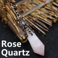 Vintage rose quartz hexagonal column pendant with antique bronze filigree metal cap - Rose Quartz
