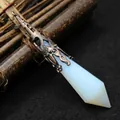 Vintage antique copper-capped opalite twelve-sided pillar pendulum pendant necklace - Opal