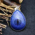 Teardrop-shaped blue lapis lazuli pendant with silver metal bail for men's necklace - Teardrop