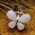 Elegant natural rose quartz butterfly pendant with silver plating, bohemian crystal jewelry. - Rose Quartz