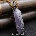 Colgante vintage árbol de la vida de alambre de cobre con pilar de cristal hexagonal púrpura - Colgante Solo (Sin Cadena) / Amatista