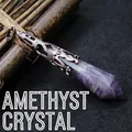 Antique style amethyst hexagonal pillar crystal pendulum pendant with ornate bronze cap - Amethyst