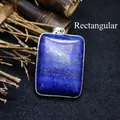 Elegant mens rectangular natural blue lapis lazuli stone pendant with a sleek silver frame - Rectangle