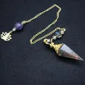 Baroque style crystal hexagonal cone pendulum with gold chain and purple bead - Flash Stone (Labradorite)