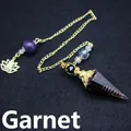Garnet crystal hexagonal cone pendulum with gold chain and amethyst bead - Garnet