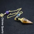 Elegant Baroque style citrine crystal hexagonal cone dowsing pendulum with gold chain - Citrine