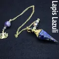 Baroque style lapis lazuli hexagonal cone crystal pendulum with gold chain - Lapis Lazuli