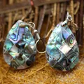 Boucles d'oreilles pendantes en nacre d'abalone mosaïque aux reflets irisés colorés - Mosaïque en Goutte d'Eau (Style 13)
