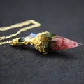 Baroque style crystal dowsing pendulum with tourmaline fragments in resin hexagonal cone - Tourmaline