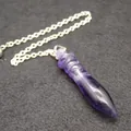 Pendentif pendule en améthyste violette polie avec fine chaîne de collier argentée - Pendentif Pendule Sceptre en Améthyste (aljyll824) / Améthyste