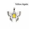 Elegant butterfly-shaped silver-toned pendant with a natural yellow agate oval gemstone - Yellow Agate (Hollow Style) / Yellow