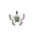 Natural aventurine jade butterfly pendant in intricate silver-toned filigree frame - Aventurine (Hollow Style) / Light Green