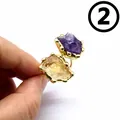 Anello vintage dorato con pietre grezze di ametista viola e fluorite gialla, fascia aperta - Style 2 (Gold)