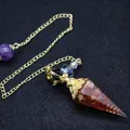 Baroque style dowsing pendulum featuring red agate stone and elegant gold tone chain - Red Agate