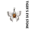 Elegant vintage silver butterfly pendant featuring a natural Tiger's Eye gemstone - Tiger's Eye (Hollow Style) / Tiger Eye