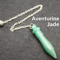 Pendentif pendule en aventurine verte avec chaîne à maillons argentée - Pendentif Pendule Sceptre en Aventurine (aljyll824) / Jade aventurine