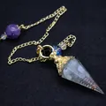 Baroque style crystal hexagonal cone pendulum with gold chain and amethyst beads - Aquamarine