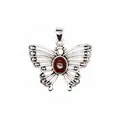 Silver-tone butterfly pendant necklace with oval natural red agate stone - Red Agate (Hollow Style) / Red