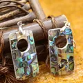 Boucles d'oreilles pendantes rectangulaires en mosaïque d'abalone aux reflets irisés - Mosaïque Rectangulaire Creuse (Style 17)