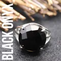 Vintage-Silberring im mittelalterlichen Stil mit einem großen facettierten Onyx-Edelstein - Einstellbar Offen / Schwarzer Achat (aljylR872)