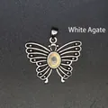 Butterfly shaped natural white agate stone pendant with vintage silver filigree finish - White Agate (Hollow Style) / White