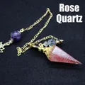 Baroque style rose quartz hexagonal cone pendulum with gold chain for dowsing - Rose Quartz