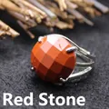Medieval style faceted red jasper stone ring with adjustable silver open band design - Adjustable Open / Red Stone (aljylR872)