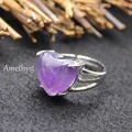 Bague élégante en argent avec améthyste violette en forme de coeur, sertie à griffes - Améthyste