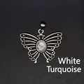 Vintage silver butterfly shaped pendant featuring an oval white turquoise stone inlay - White Turquoise (Hollow Style) / White Marble