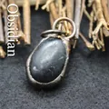 Irregular natural black obsidian pendant with metallic frame for jewelry making - Obsidian Pendant Only (Without Chain)