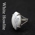 Adjustable silver-plated ring featuring a large marquise-cut white turquoise stone. - Adjustable Open / Howlite