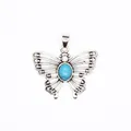 Vintage silver butterfly pendant necklace with natural blue turquoise stone inlay - Blue Turquoise (Hollow Style) / Blue