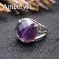 Facettierter violetter Amethystring im Mittelalter-Stil mit verstellbarem Band - Einstellbar Offen / Amethyst (aljylR872)