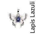Vintage style silver butterfly pendant necklace with natural oval lapis lazuli stone - Lapis Lazuli (Hollow Style) / Dark Blue