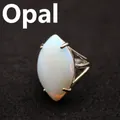 Minimalist adjustable open ring featuring a large marquise-shaped white opalite stone - Adjustable Open / Opal