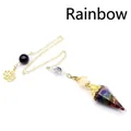 Baroque hexagonal crystal pendulum with colorful tourmaline chips and lotus charm. - Rainbow