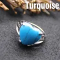 Bague de style baroque avec une pierre turquoise bleue en forme de cœur, finition argentée - Turquoise Bleue