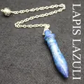 Colgante péndulo de lapislázuli azul profundo con una cadena de plata decorativa - Lapislázuli