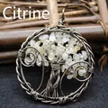 Handmade vintage wire-wrapped tree of life pendant with yellow crushed crystals - Tree of Life Style / Citrine (Bronze)
