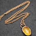 Exquisite irregular yellow citrine crystal pendant necklace on vintage bronze chain SKU - Citrine Pendant Necklace Set