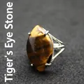 Statement adjustable vintage silver ring featuring a large marquise cut natural tiger eye stone - Adjustable Open / Tiger's Eye