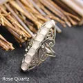 Vintage style rose quartz bohemian filigree statement ring with adjustable silver band - Adjustable Open / Rose Quartz