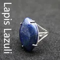 Adjustable silver-tone ring with a marquise-cut Lapis Lazuli gemstone inlay - Adjustable Open / Lapis Lazuli