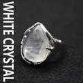 Oversized waterdrop clear quartz statement ring with silver adjustable band design - White Crystal