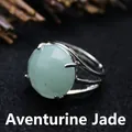 Vintage offener Ring mit einem großen facettierten hellgrünen Aventurin Stein - Einstellbar Offen / Aventurin (aljylR872)