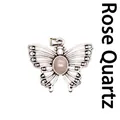 Vintage silver butterfly pendant necklace featuring a natural rose quartz stone - Rose Quartz (Hollow Style) / Pink