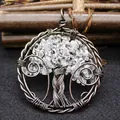 Antique copper handmade Tree of Life pendant necklace with clear white crystal chips - Tree of Life Style / Clear Quartz (Antique Bronze)